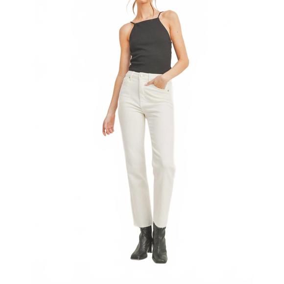 NEW JUST BLACK DENIM cynthia cut off straight jeans in cream - Picture 1 of 4